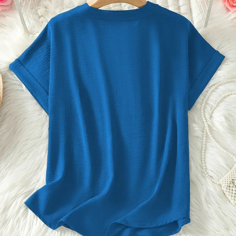 🔥💐BUY 2 FREE SHIPPING💕Women's Plain Short Sleeve V-Neck Chiffon Blouse