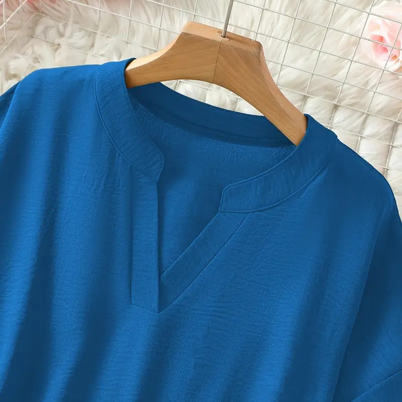 🔥💐BUY 2 FREE SHIPPING💕Women's Plain Short Sleeve V-Neck Chiffon Blouse