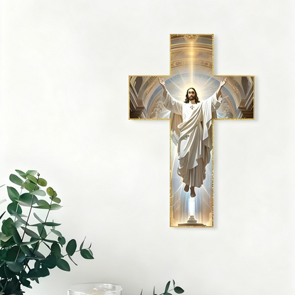 ✝️ Vintage Jesus Cross Wall Decor – Rustic Wooden Faith-Inspired Home Accent 🕊️✨