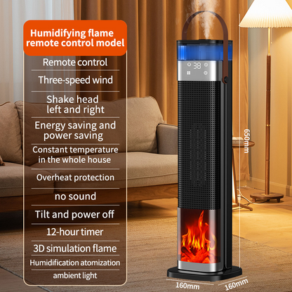 2-in-1 Heizgerät und Luftbefeuchter, 1500 W tragbarer Elektroheizer mit Befeuchtungsfunktion, Fernbedienung, Kippschutz, 3-stufige Leistungsregelung, 3D-Flammeneffekt, ideal für Schlafzimmer und Büros.