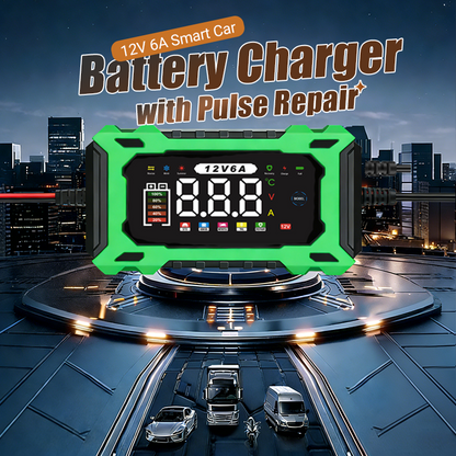 12V 6A Smart Battery Charger | Pulse Repair LCD Display for Cars Motorcycles & More
