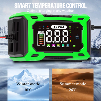 12V 6A Smart Battery Charger | Pulse Repair LCD Display for Cars Motorcycles & More