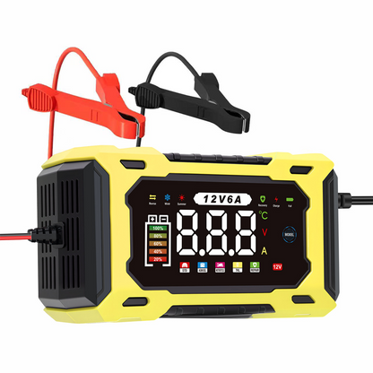 12V 6A Smart Battery Charger | Pulse Repair LCD Display for Cars Motorcycles & More