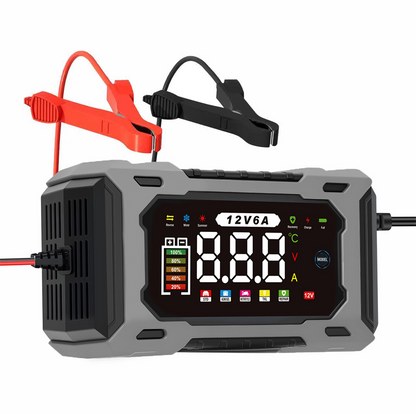 12V 6A Smart Battery Charger | Pulse Repair LCD Display for Cars Motorcycles & More