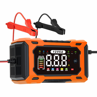 12V 6A Smart Battery Charger | Pulse Repair LCD Display for Cars Motorcycles & More