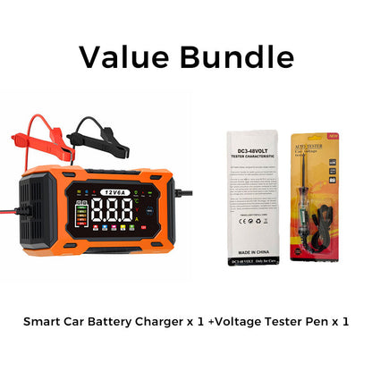 12V 6A Smart Battery Charger | Pulse Repair LCD Display for Cars Motorcycles & More