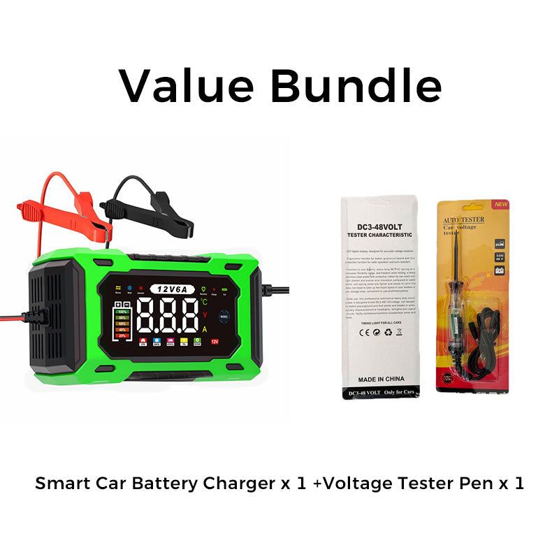 12V 6A Smart Battery Charger | Pulse Repair LCD Display for Cars Motorcycles & More