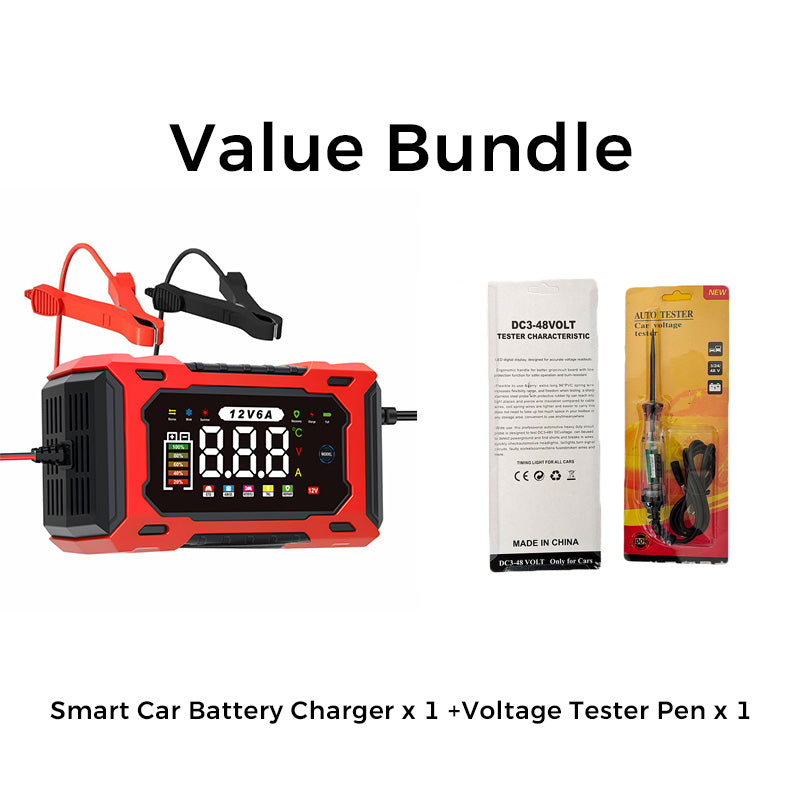 12V 6A Smart Battery Charger | Pulse Repair LCD Display for Cars Motorcycles & More
