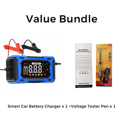 12V 6A Smart Battery Charger | Pulse Repair LCD Display for Cars Motorcycles & More