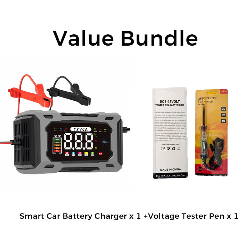 12V 6A Smart Battery Charger | Pulse Repair LCD Display for Cars Motorcycles & More