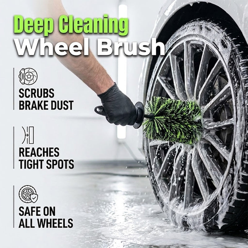 🧼Wheel Barrel Cleaning Brush – Deep Reach Microfiber for Rims, Calipers & Engine Bay – Scratch-Free Soft Bristles, Ergonomic Grip + Knuckle Guard – Includes Storage Box