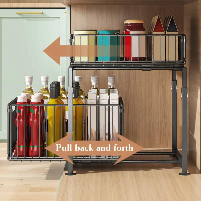 📦50% OFF NOW! 2-Tier Pull-Out Shelf – Expandable Under Sink Organizer, Double Layer Sliding Storage Rack for Kitchen Cabinet Bathroom Pantry