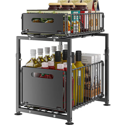 📦50% OFF NOW! 2-Tier Pull-Out Shelf – Expandable Under Sink Organizer, Double Layer Sliding Storage Rack for Kitchen Cabinet Bathroom Pantry