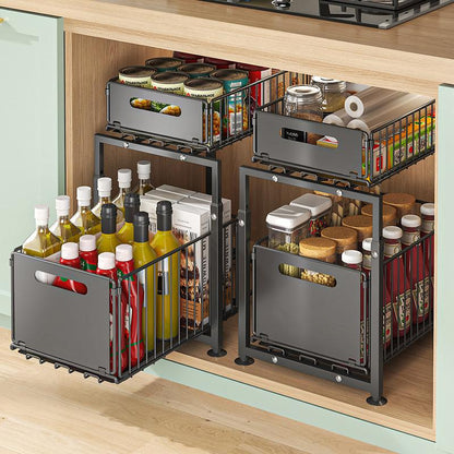 📦50% OFF NOW! 2-Tier Pull-Out Shelf – Expandable Under Sink Organizer, Double Layer Sliding Storage Rack for Kitchen Cabinet Bathroom Pantry
