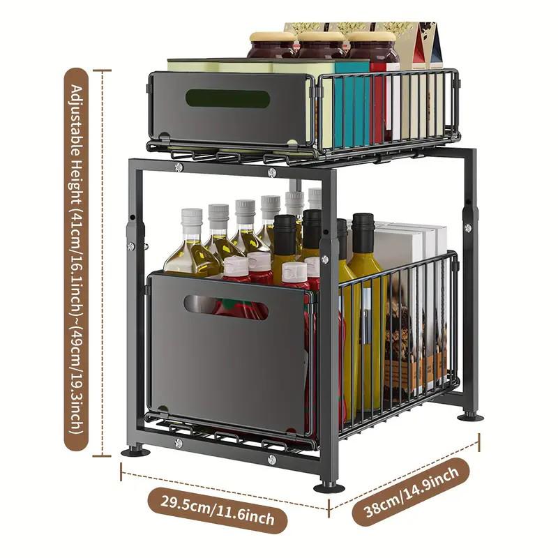 📦50% OFF NOW! 2-Tier Pull-Out Shelf – Expandable Under Sink Organizer, Double Layer Sliding Storage Rack for Kitchen Cabinet Bathroom Pantry