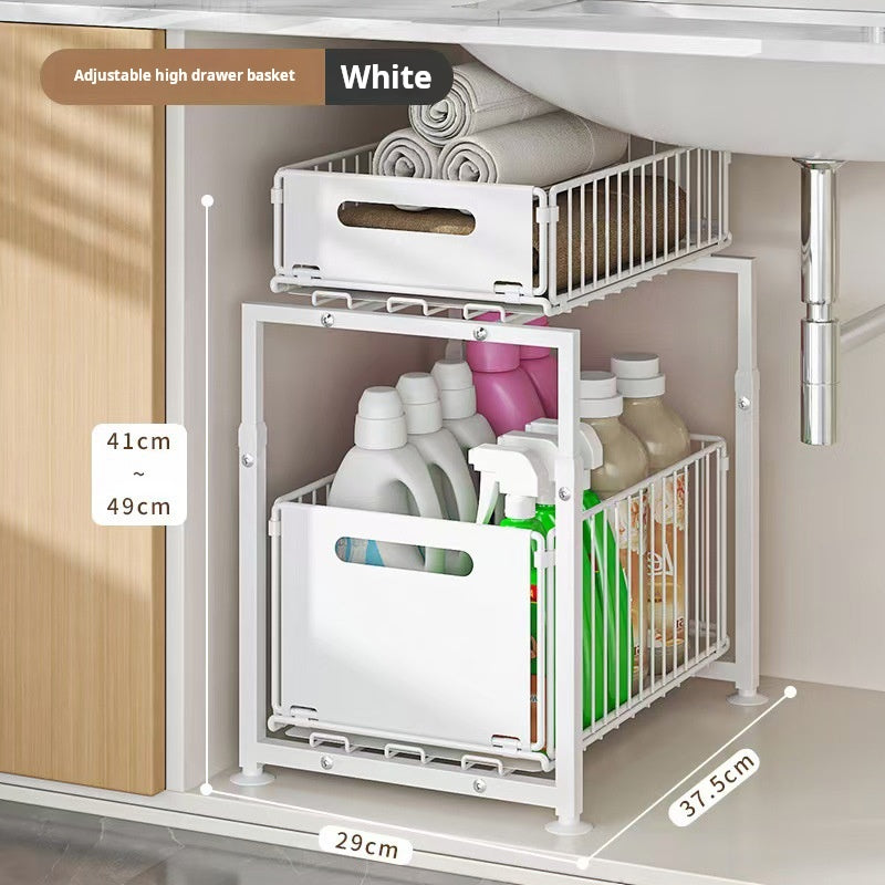📦50% OFF NOW! 2-Tier Pull-Out Shelf – Expandable Under Sink Organizer, Double Layer Sliding Storage Rack for Kitchen Cabinet Bathroom Pantry