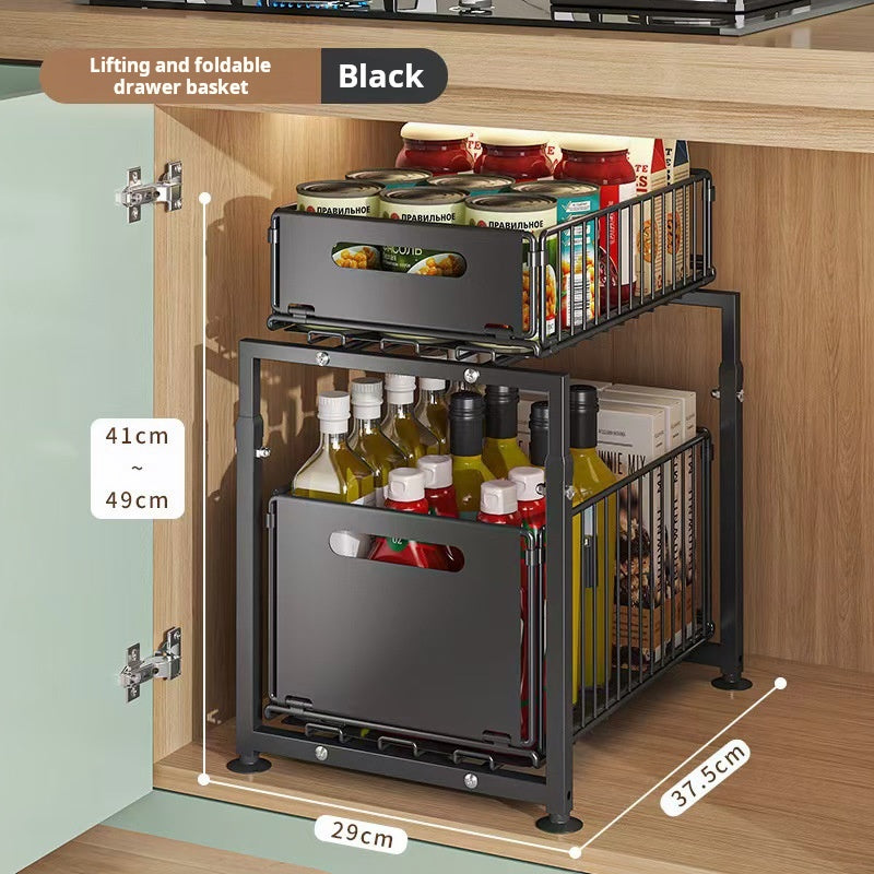 📦50% OFF NOW! 2-Tier Pull-Out Shelf – Expandable Under Sink Organizer, Double Layer Sliding Storage Rack for Kitchen Cabinet Bathroom Pantry