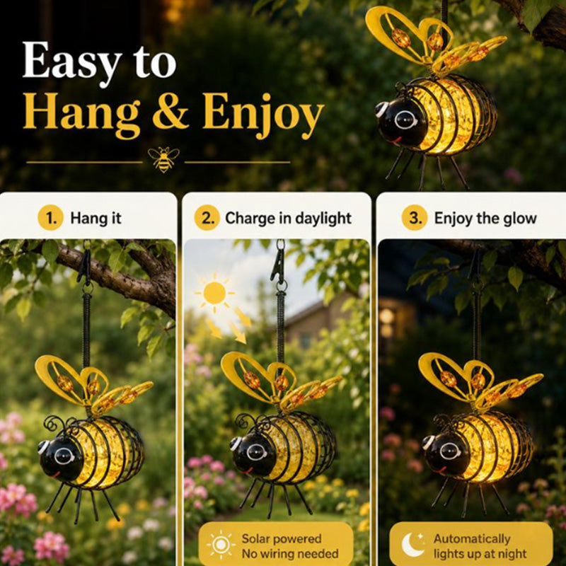 🌙🍃🪴 LIMITED-TIME 50% OFF! Hanging Solar Bee Light | Warm Amber Glow🌞🌜