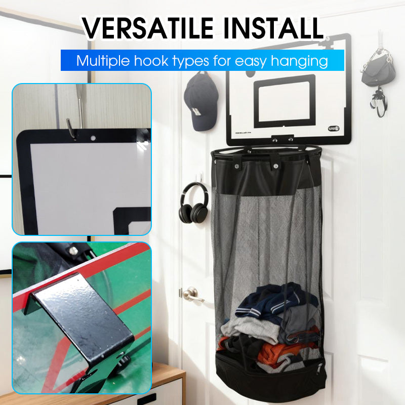 🎉Over-the-Door Basketball Laundry Hamper | Creative Score Game, Big Black Mesh Net, Acrylic/Wood Backboard, No-Drill Install 🚪🏀