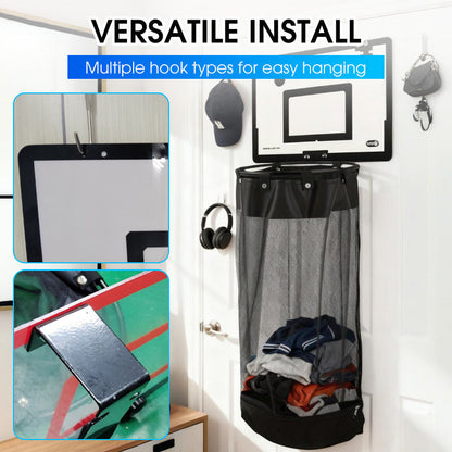 🎉Over-the-Door Basketball Laundry Hamper | Creative Score Game, Big Black Mesh Net, Acrylic/Wood Backboard, No-Drill Install 🚪🏀