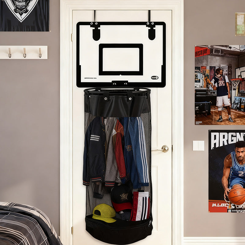 🎉Over-the-Door Basketball Laundry Hamper | Creative Score Game, Big Black Mesh Net, Acrylic/Wood Backboard, No-Drill Install 🚪🏀