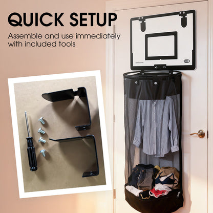 🎉Over-the-Door Basketball Laundry Hamper | Creative Score Game, Big Black Mesh Net, Acrylic/Wood Backboard, No-Drill Install 🚪🏀