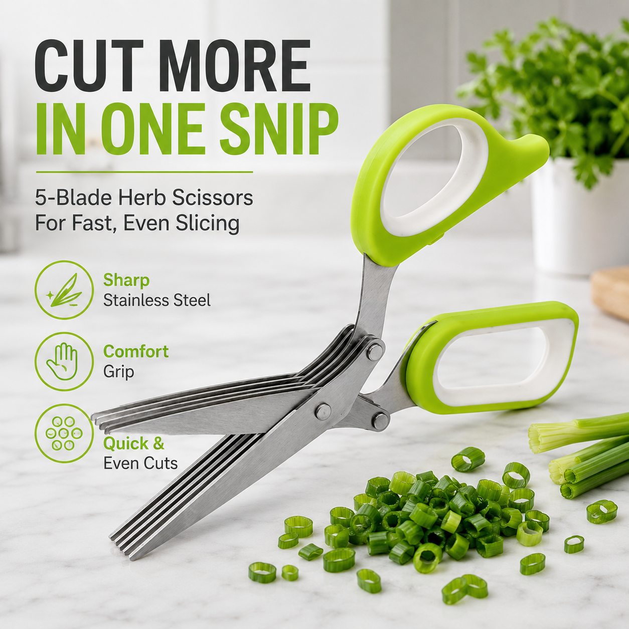 🌿 5-Blade Stainless Steel Herb Scissors – Slice Green Onions, Parsley & Cilantro Faster ✨ 50% OFF