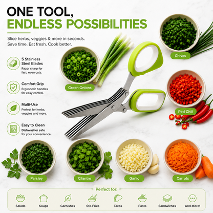 🌿 5-Blade Stainless Steel Herb Scissors – Slice Green Onions, Parsley & Cilantro Faster ✨ 50% OFF
