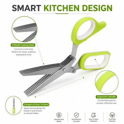 🌿 5-Blade Stainless Steel Herb Scissors – Slice Green Onions, Parsley & Cilantro Faster ✨ 50% OFF