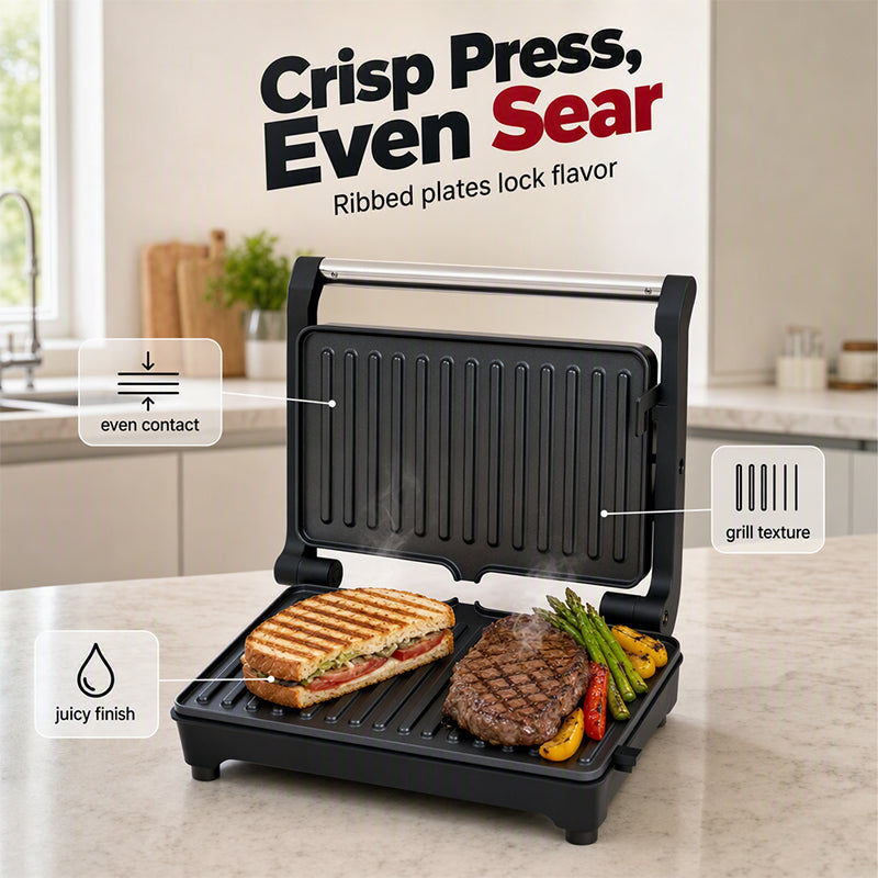 🍳 Electric Sandwich Maker with Ribbed Nonstick Grill Plates