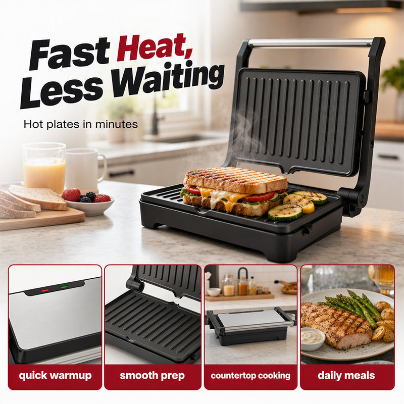 🍳 Electric Sandwich Maker with Ribbed Nonstick Grill Plates