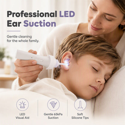 👂 LED Ear Wax Vacuum Cleaner with 65 kPa Suction & Washable Silicone Tips