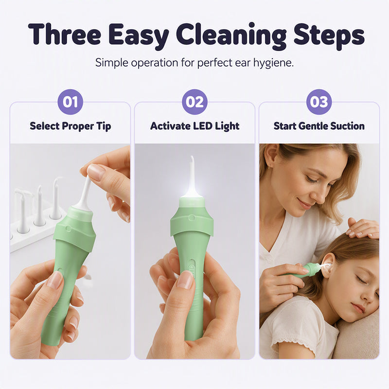👂 LED Ear Wax Vacuum Cleaner with 65 kPa Suction & Washable Silicone Tips