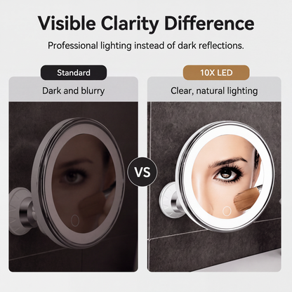 ⏳🔥LIMITED-TIME 50% OFF! ⏰10x Magnifying Makeup Mirror with LED Light and Suction Cup