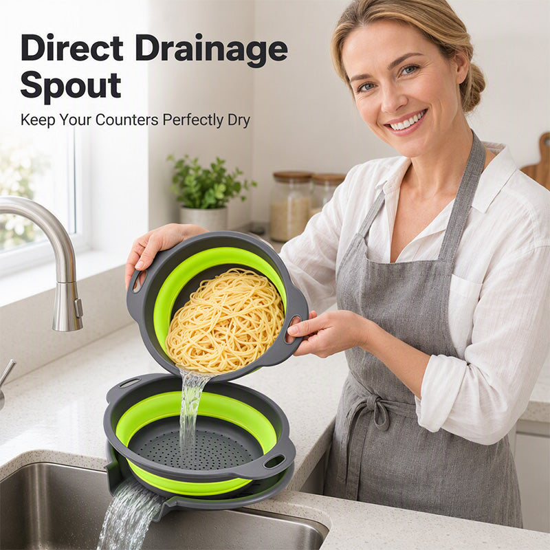 🥗 Collapsible 3-Piece Colander Set With Draining Base 🪣