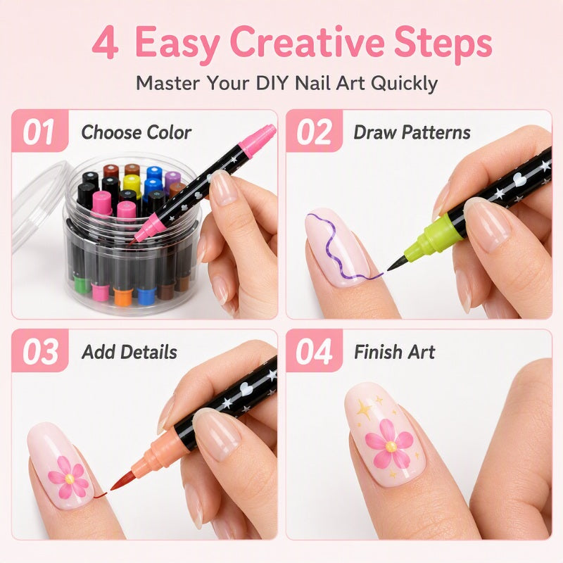 💅 2026 Sale🎉24‑Colors Dual‑Ended Nail Art Pens‑DIY Manicure Drawing Set
