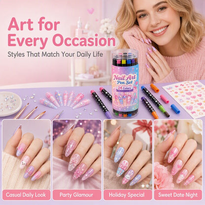 💅 2026 Sale🎉24‑Colors Dual‑Ended Nail Art Pens‑DIY Manicure Drawing Set