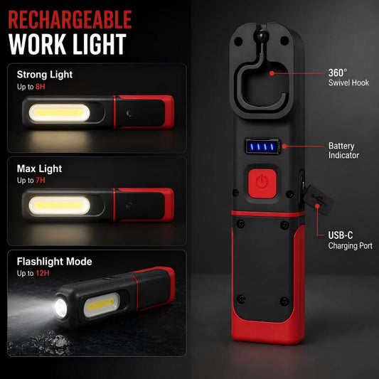 🔦 Magnetische werklamp van 350 lm – 360° draaibare, oplaadbare LED
