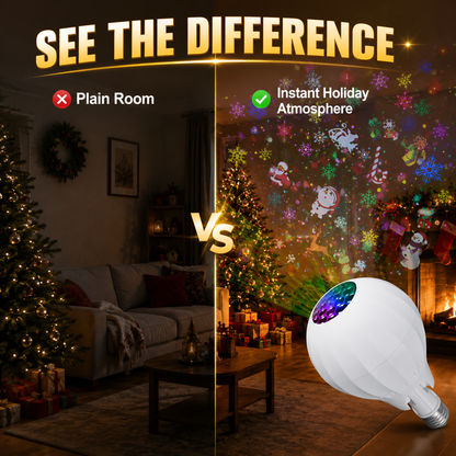 🎄50% OFF NOW! Colorful Rotating Christmas Atmosphere Projector‑ E27 Socket Holiday Projection Light Bulb, 180° Adjustable Festive Pattern Lamp for Xmas Party Home Decor