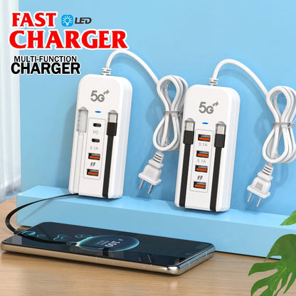 ⚡ 6-in-1 66W Desktop Power Hub – Fast Charging Station for 6 Devices, Compact & Clutter-Free 🔌📱💻