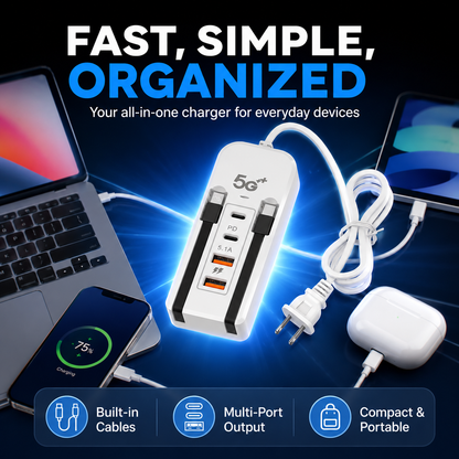 ⚡ 6-in-1 66W Desktop Power Hub – Fast Charging Station for 6 Devices, Compact & Clutter-Free 🔌📱💻