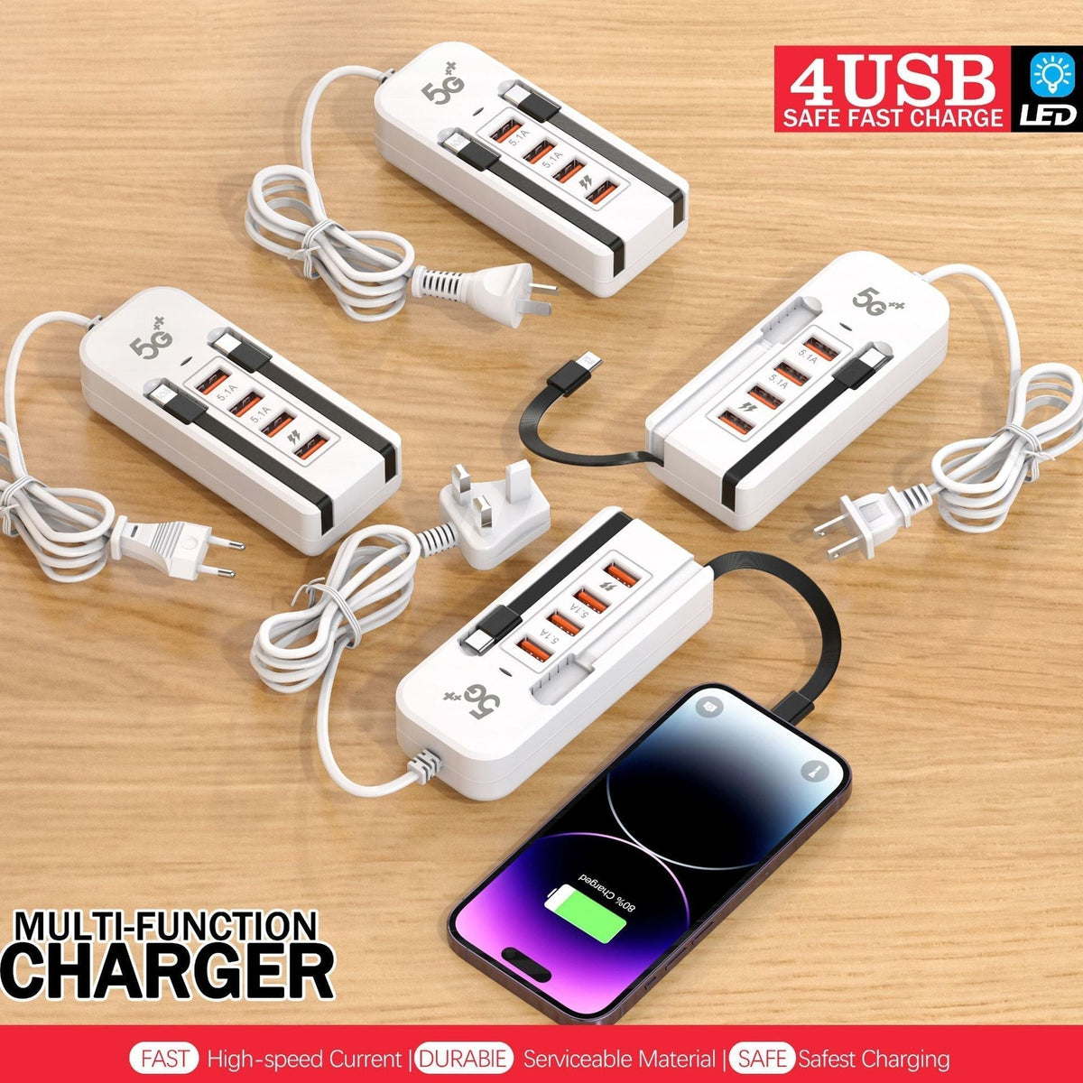 ⚡ 6-in-1 66W Desktop Power Hub – Fast Charging Station for 6 Devices, Compact & Clutter-Free 🔌📱💻