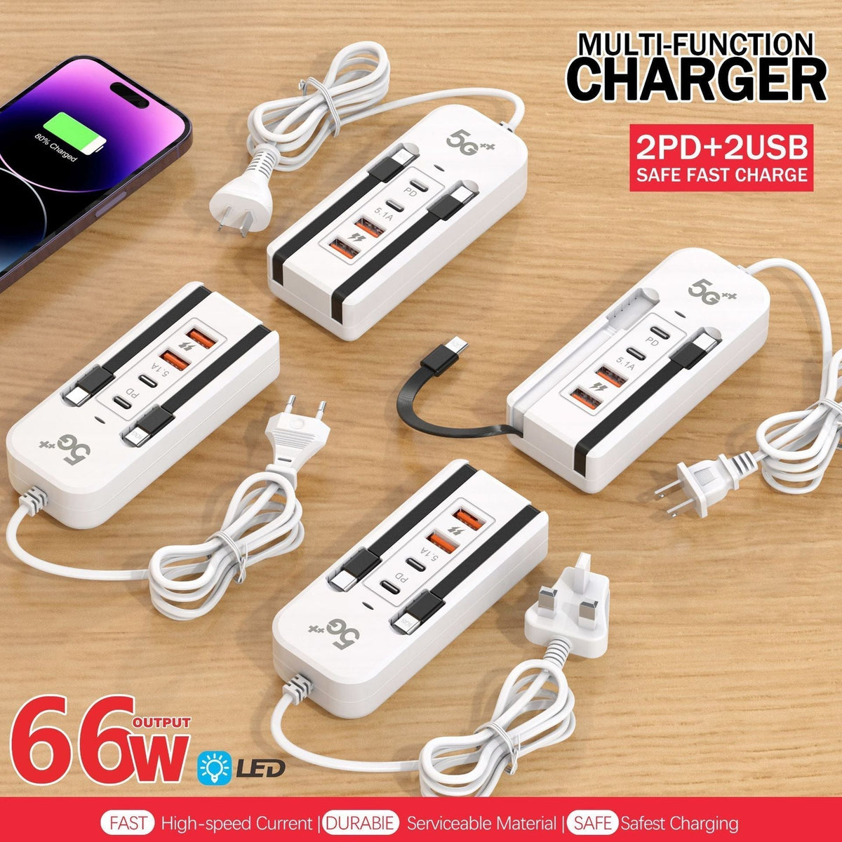 ⚡ 6-in-1 66W Desktop Power Hub – Fast Charging Station for 6 Devices, Compact & Clutter-Free 🔌📱💻