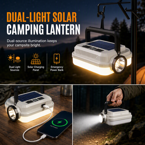 🏕️ Solar Camping Lantern – Dual Light & Emergency Power Bank