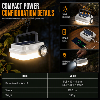 🏕️ Solar Camping Lantern – Dual Light & Emergency Power Bank