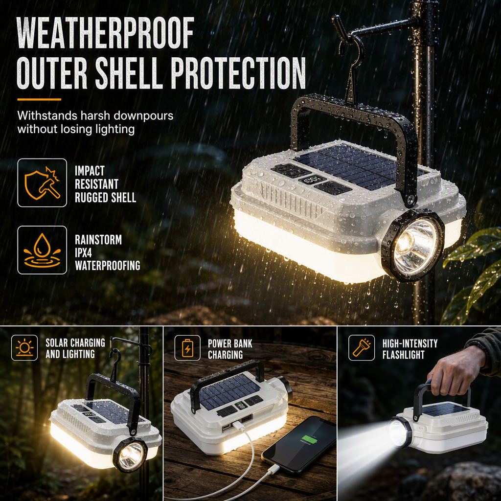 🏕️ Solar Camping Lantern – Dual Light & Emergency Power Bank