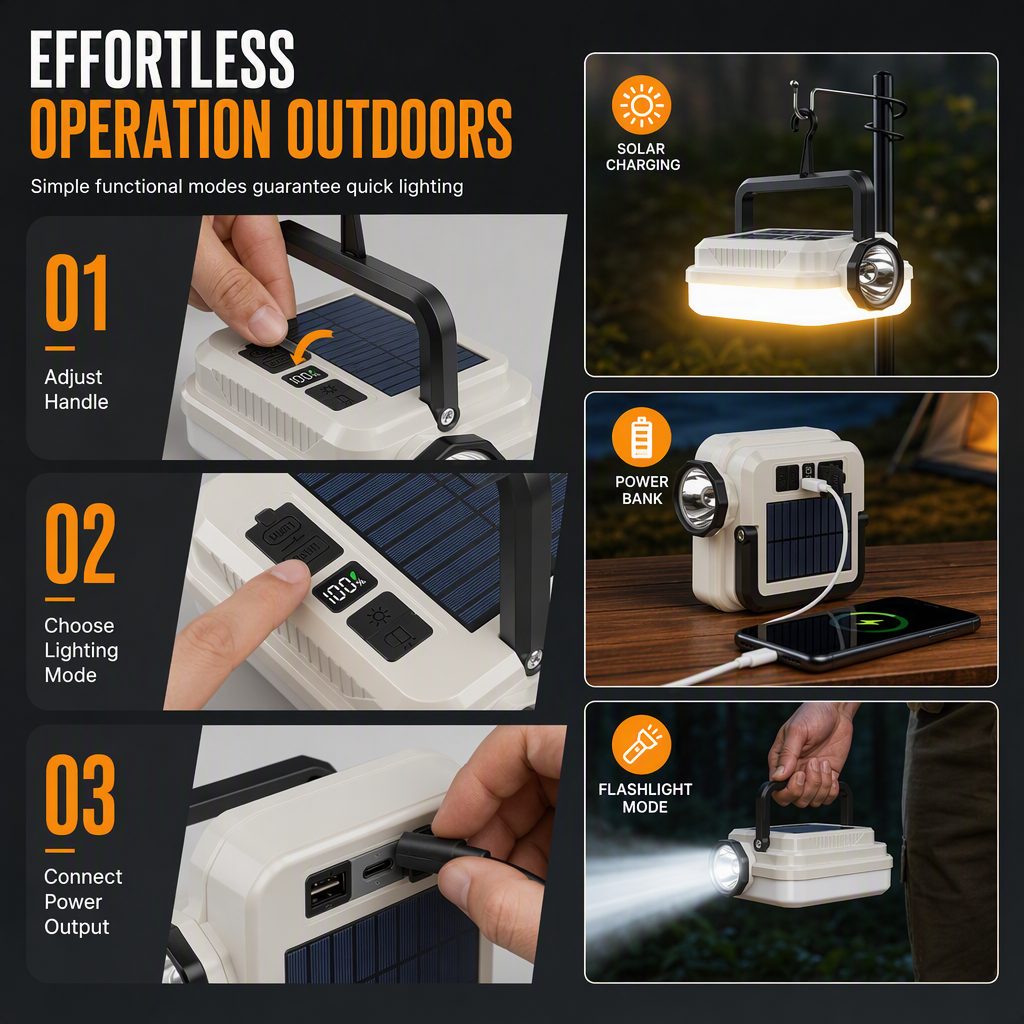 🏕️ Solar Camping Lantern – Dual Light & Emergency Power Bank