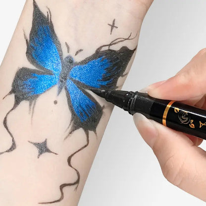 🎃Kosmetik-Tattoo-Marker für die Haut, 10/15/30 leuchtende Farben, flexible Pinselspitze, 30 Farben + 12 Schablonen, hohe Detailgenauigkeit, Gesichts-Make-up für Halloween, ungiftig, Bürobedarf