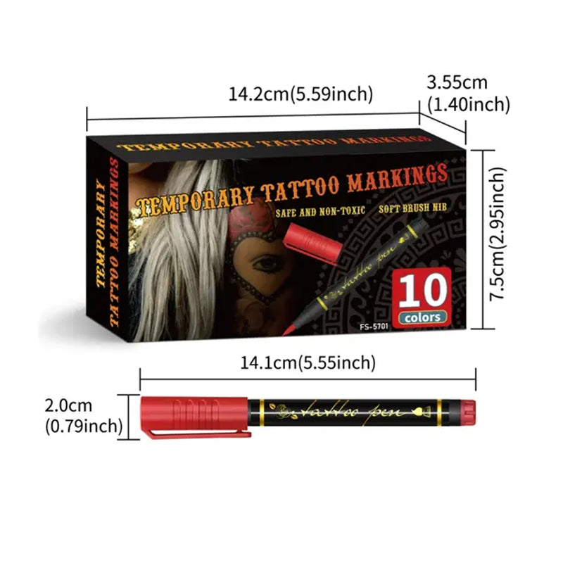 🎃Kosmetik-Tattoo-Marker für die Haut, 10/15/30 leuchtende Farben, flexible Pinselspitze, 30 Farben + 12 Schablonen, hohe Detailgenauigkeit, Gesichts-Make-up für Halloween, ungiftig, Bürobedarf