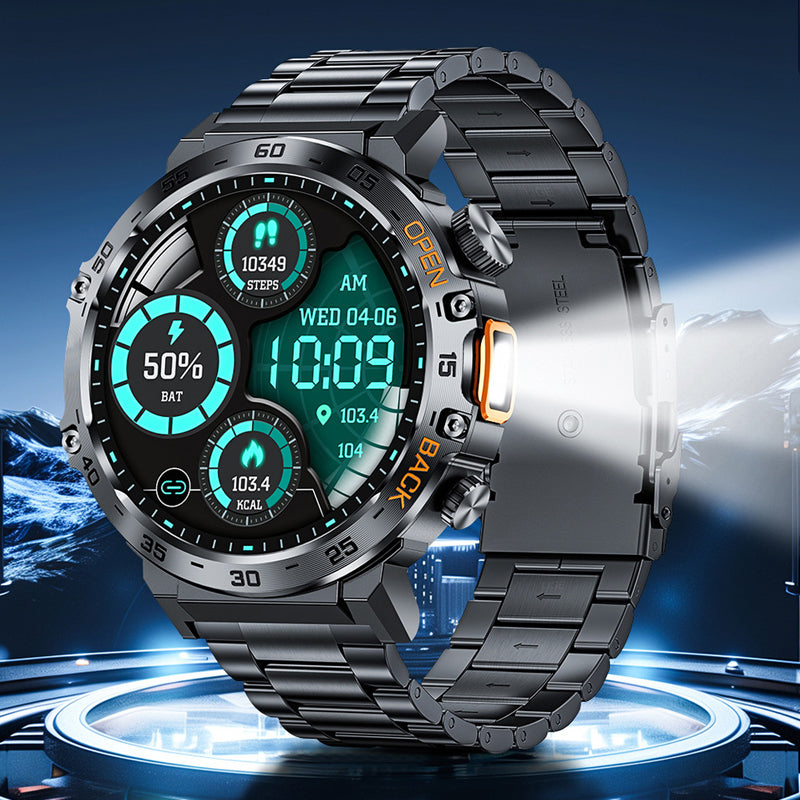 🏔️ Outdoor Smartwatch – Rugged, LED Flashlight & Bluetooth Calling – For Sports, Fitness & Adventure 🔦